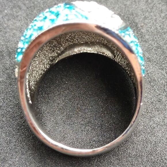 Big Aqua and Crystal Rhinestone Silver Ring sz8 - Picture 3 of 6